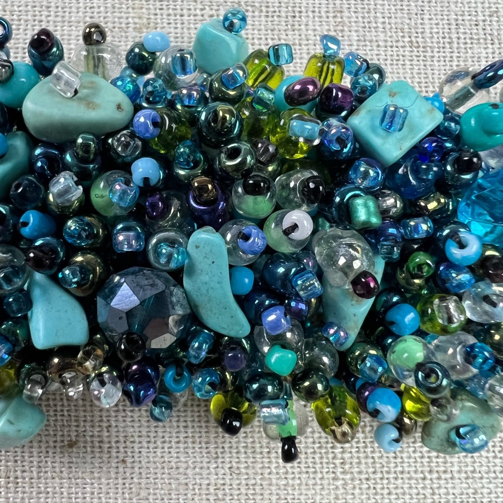 Blue Teal Green Gemstone & Seed Bead Beach Vacation Bracelet